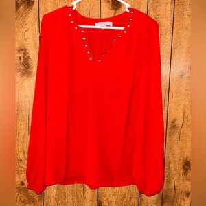 Michael Kors Vibrant Red Blouse with Embellished Neckline